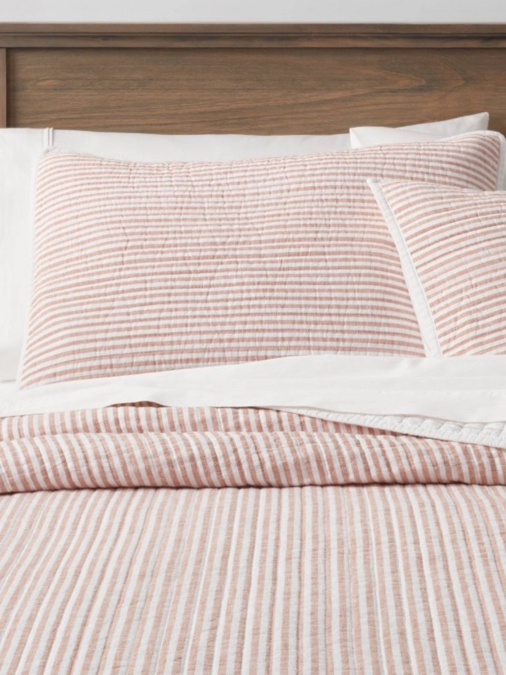 NEW 2 Threshold Terracotta Reversible Cotton Stripe Quilt Shams, Standard